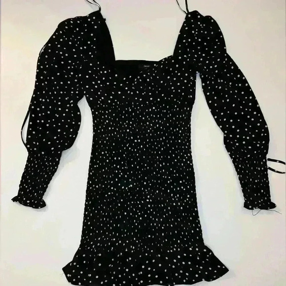 Forever 21 Women’s Polka Dot Smocked Long Sleeve Minidress Size Small - Picture 9 of 9